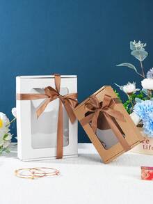 12 cajas de papel kraft con lazo de cinta, cajas de papel corrugado con ventana, cajas de regalo, cajas de envío, cajas de embalaje, cajas de correo