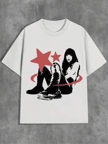 Men's And Women's Soft-Shirt - White Round Neck Casual Daily Top, Vintage Street Style Pattern - All-Season Basic Style, Artistic Print, Comfortable Fabric, Fashion Enthusiast Must-Have, Y2K Tops, Back To School, Unisex Clothing Suitable Teenagers And College Students. Available In Sizes S-, Women's Streetwear.Funny Shirts, - 白色 - 查看 1