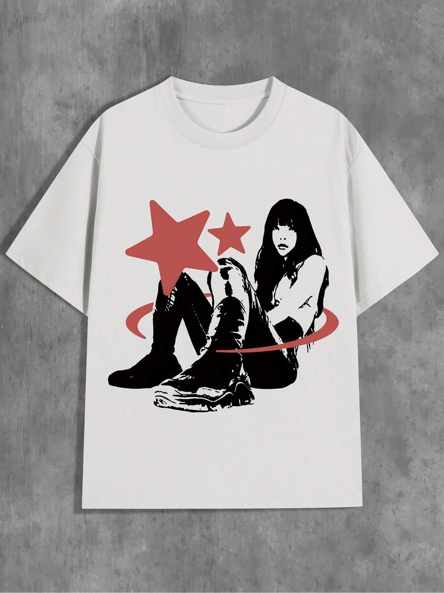 Men's And Women's Soft-Shirt - White Round Neck Casual Daily Top, Vintage Street Style Pattern - All-Season Basic Style, Artistic Print, Comfortable Fabric, Fashion Enthusiast Must-Have, Y2K Tops, Back To School, Unisex Clothing Suitable Teenagers And College Students. Available In Sizes S-, Women's Streetwear.Funny Shirts, - 白色 - 查看 1