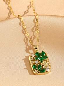 1 Peça Colar Pingente de Flor Verde em Aço Inoxidável, Design Criativo, Mulheres Vintage Minimalista Fofo, Adequado para o Dia de Ação de Graças, Natal, Presente, Uso Diário, Festa, Festival (Embalagem de Sacola OPP Apenas para Fotografia)