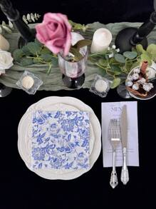 Set van 20 vintage wegwerpservetten met blauwe bloemenprint, 33x33 cm, scrapbookpapier, woondecoratie, bruiloft, verjaardag, diner voor gasten, feestbenodigdheden, gemaakt van zuivere houtpulp