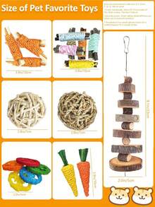 20件/4件/9件/7件/18件装兔子/豚鼠磨牙玩具，天然苹果木磨牙玩具组合，手工制作豚鼠仓鼠小型动物磨牙玩具 - 彩色 - 查看 3