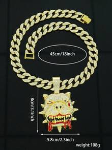1pc Hip Hop Style Fully Rhinestoned Bulldog Pendant, Stylish And Men's Accessory, Suitable For Daily Wear - Bulldog Pendant Necklace - View 4