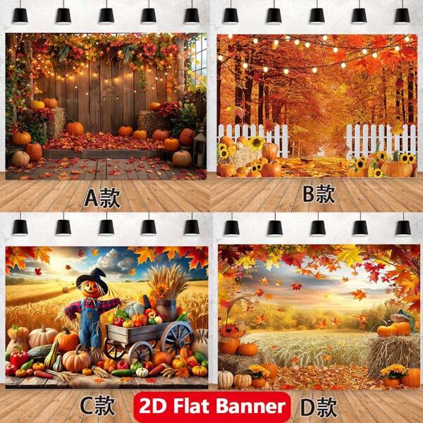 1 Piece 2D Flat Banner - Fall Pumpkin Maple Leaf Photo Backdrop - Thanksgiving Autumn Harvest Photography Background Decoration - Birthday Party Banner Props - Autumn Harvest Pumpkin Decoration Backdrop - Great For Indoor/Outdoor Party Decorations, Photography Studio Props, Thanksgiving, Fall Festival, Harvest Season, Fall Celebrations And Holiday Gifts, No Electricity Required