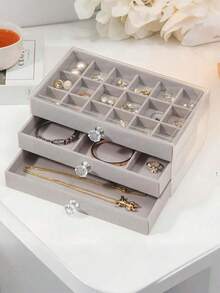 1pc, 54 Compartments, 5 Layers, Transparent, Velvet Cloth, Acrylic Jewelry Storage Box - Large Capacity Earrings, Rings, Necklaces Storage, Home And Travel Dual Use, Fade-Resistant Padded Drawer Design, Women's Gift, Modern Style Jewelry Box - 54 Grid 5 Layers Acrylic - View 17