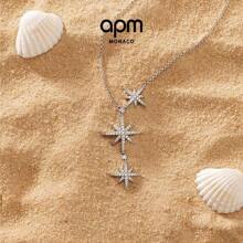 APM Monaco Necklace AC3350OX Three-Star Six-Pointed Star Necklace 925 Silver Light Luxury Clavicle Necklace For Girlfriend's Birthday Gift High-End Niche Design Valentine's Day Gift Silver White