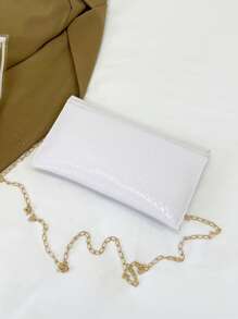 Solid Color Textured Metal Edged Shoulder Bag, Flap Chain Envelope Bag, Crossbody Bag, Wallet, Phone Pouch, Suitable For Dates/Formal Events, Shopping, Wallet, Shopping, Young Women, College Students, Newlyweds, Office Ladies. Ideal For Office, University, Work, Business, Commuting, Outdoor Activities, Travel And Outings - White - View 9