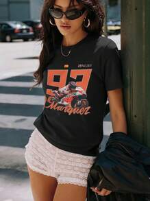 Motorcycle Racing Letter Graphic T-Shirt, Casual & Loose Fit Crew Neck Short Sleeve Tee, Unisex For Everyday Wear, Suitable For All Seasons
