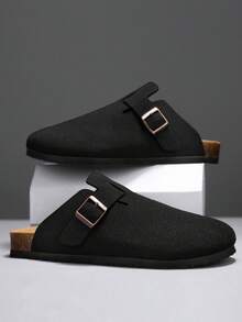 Men's Slip-On Sandals, New Summer Mule Slippers, Casual Outdoor Flip Flops, Rubber Sole Non-Slip Durable Leather Comfortable Slides, Suitable For Work, Commuting, Travel, Beach, Fishing, Fashionable And Stylish - Black - View 3