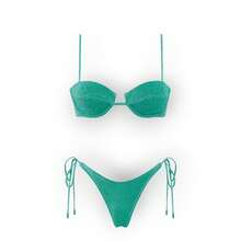 Women's Glossy String Bikini Set Soild Swimsuit Women's Fashion Bikini Green Halter Sport Swimsuit Beach Vacation Low Cut Shiny - màu xanh lá - Xem 5