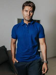 Playera Polo Hombre Casual Azul Oscuro Manga Corta Algodón Suave Cómoda Ligera Oficina Formal Informales Elegante - Azul eléctrico - Ver 2