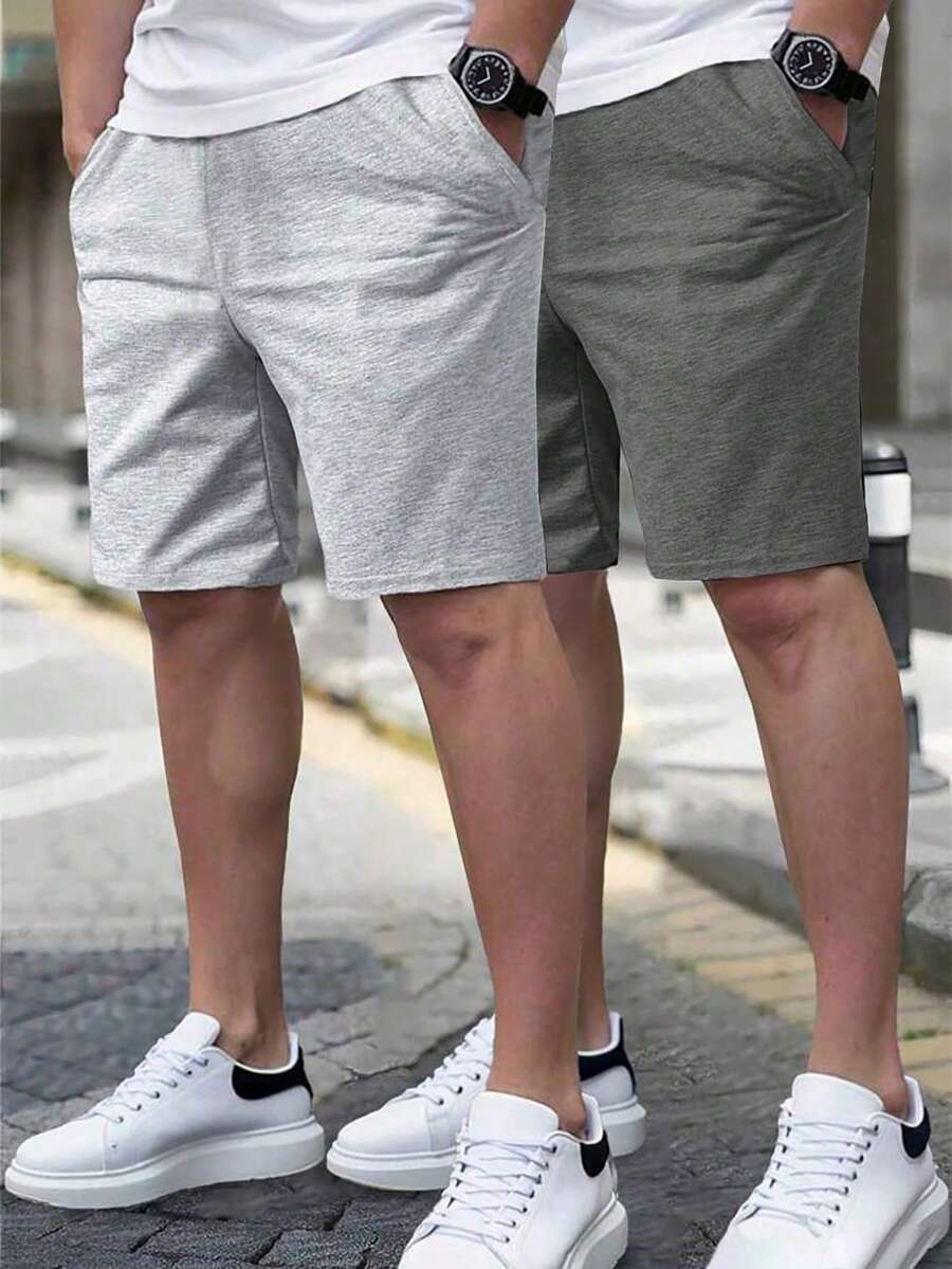 2件組男童青少年戶外運動寬鬆口袋休閒室內短褲,戶外短褲,春夏秋返校季 - 灰色 - 查看 1