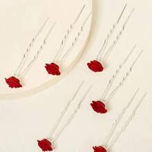 10pcs Rose Hairpin, Simple & Elegant Hair Clip For Updo Hairstyle, Suitable For Party, Zinc Alloy Retro Design
