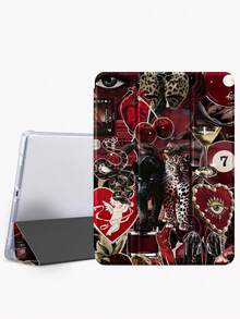 精美豹纹樱桃蛇拼图风格彩绘图案透明硅胶减震支架带笔槽，适用于 Galaxy Tab A8 10.5、S6 Lite 10.4、S7/S8/S9 英寸。支持睡眠唤醒，可作为节日礼物 - 彩色 - 查看 2