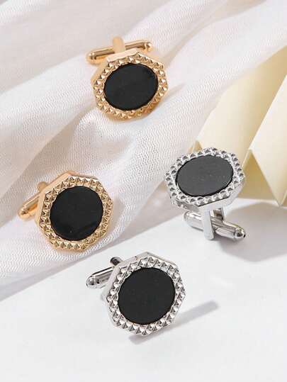1 Pair Alloy Geometric Round Rhinestone Inlaid French Cufflinks, High-Grade For Men Suits, Solid Color Zinc Alloy School