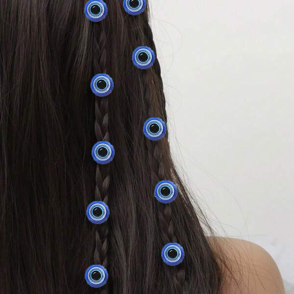 10pcs Blue Devil's Eye Hair Clip Ladies Personality Dreadlocks Fine Glitter Hair Buckle Detachable Headwear Street