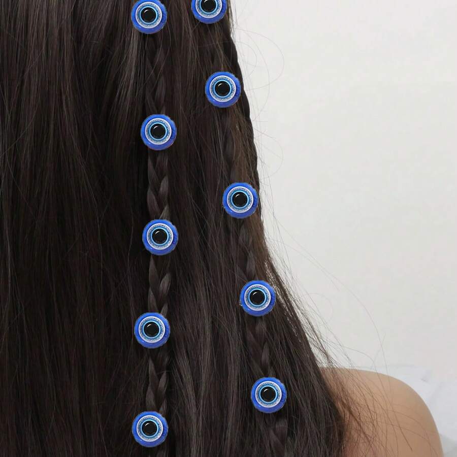 10pcs Blue Devil's Eye Hair Clip Ladies Personality Dreadlocks Fine Glitter Hair Buckle Detachable Headwear Street, Claw Clips, Hair Claws, Clips For Hair, Hair Slide, Hair Barrettes, School Stuff