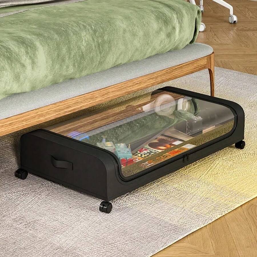 Dusting Household Under Bed Storage Shelves Under Sofa Clothes Shoe Storage Box Pulley Organizers - 黑色 - 查看 1