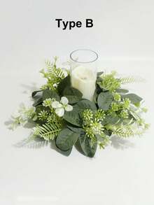 1 pieza Corona artificial de eucalipto, corona de planta verde realista para fiestas, adecuada para Navidad, boda, hogar, mesa, gabinete, decoración de puerta, Día de San Valentín, Acción de Gracias, Pascua, Día de la Madre, Navidad, cumpleaños, aniversario, fiesta de graduación, corona de hojas de eucalipto artificial de alta gama para hotel, cafetería, restaurante (vela no incluida) Decoración del hogar Decoraciones navideñas Decoración de habitación - Verde y blanco - Ver 3