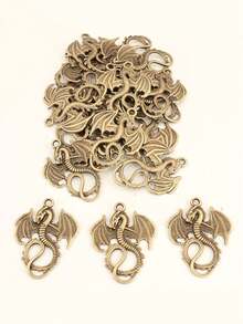 10pcs/Lot Dragon-Shaped Zinc Alloy Charms For DIY Jewelry Making - Antique Silver Color - 28x35mm Size - Perfect For Necklaces And Bracelets - Antique Silver - View 10