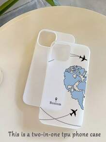 1pc Customized Phone Case, Couples Blue & Pink Airplane Patchwork Map Pattern Anti-Slip Matte 2-In-1 TPU Phone Case Compatible With IPhone 17ProMax/16ProMax/16Pro/16Plus/16E/16/15/15Plus/15Pro/15Promax, 14/14Plus/14Pro/14Promax, 13/13Pro/13Promax, 12/12Pro/12Promax, 11/11Pro/11ProMax, 8/7 Phone Accessories