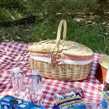 1 Pc Natural Wicker Picnic Basket - With Double Lids And Removable Linen Lining - Double Openings Design, Suitable For Camping, BBQ, Shopping, Home Storage, Home Decor, Fruit/Vegetable Storage - Decorative Edging Trim, Picnic Accessories - Multicolor - View 10