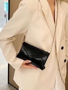 Women's Fashion Simple Versatile One Shoulder Diagonal Crossbody Square Envelope Bag, Solid Color, Large Capacity, Suitable For Shopping, Wallet, Purse, Young Women, College Students, Newcomers, White Collar. Ideal For Office, University, Work, Business, Commuting, Outdoor Activities, Travel And Picnics , Old Money - Black - View 4