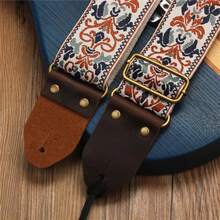 Miwayer Embroidered Guitar Strap Soft Vintage Flowers Adjustable Creative Watch Bands Cotton Belt & Leather Head - KhakiBrown - View 1
