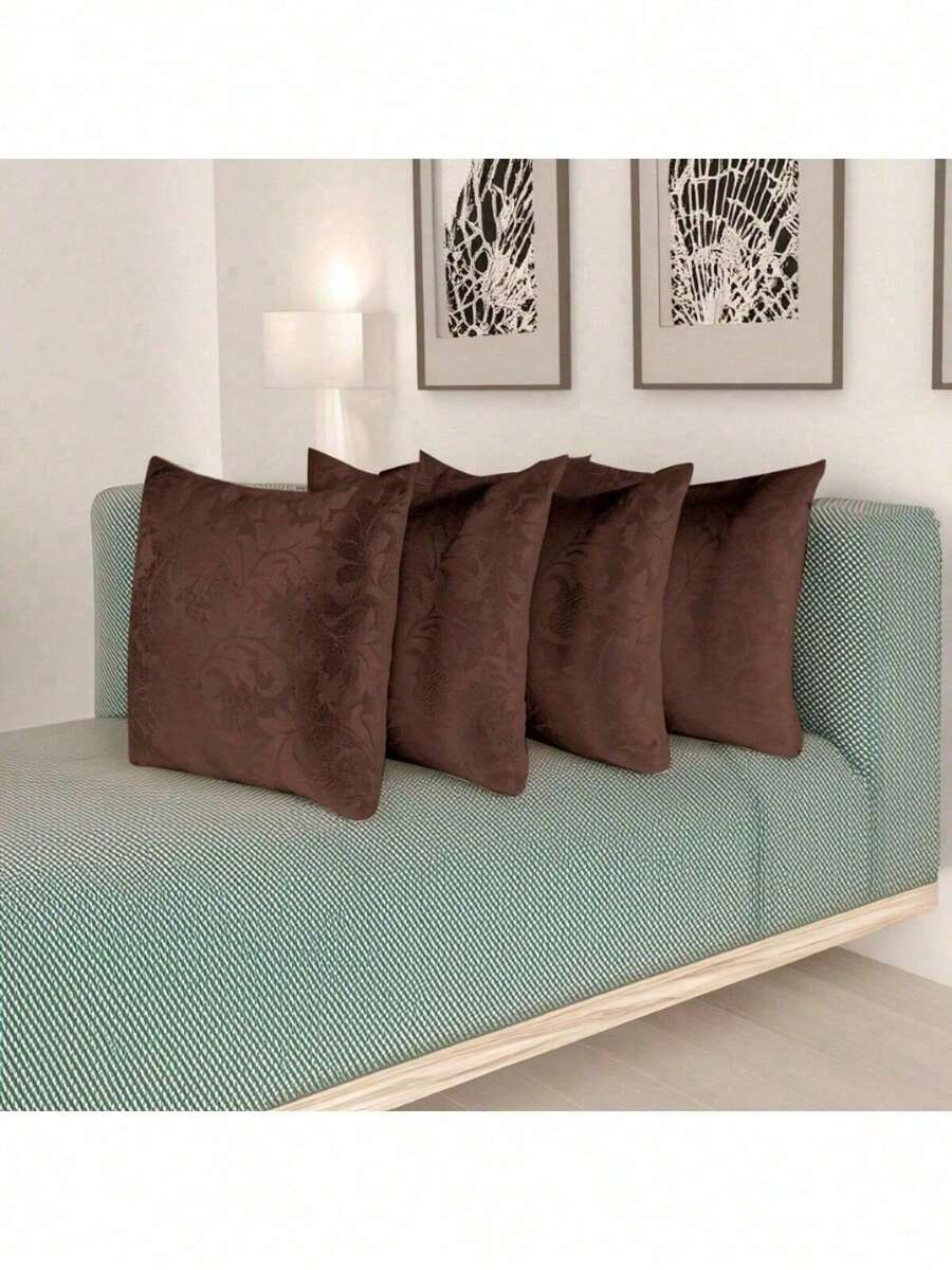 Kit Of 4 Decorative Cushion Covers With Jacquard Zipper - Rust Brown - View 1