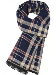 Bufanda larga suave de invierno para hombres de American , bufanda de cuadros con borlas para hombres, bufandas clásicas suaves - Rojo - Ver 14