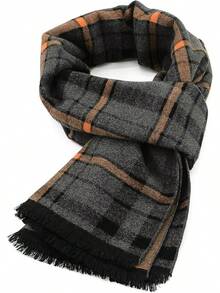 Bufanda larga suave de invierno para hombres de American , bufanda de cuadros con borlas para hombres, bufandas clásicas suaves - Rojo - Ver 9