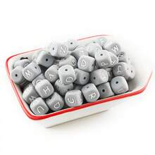 15件/26件，12MM灰色字母（A-Z）硅胶方珠，适合DIY手工吊坠装饰，适合DIY珠宝制作、钥匙扣、手链、挂绳和笔珠，钥匙扣制作材料 - 彩色 - 查看 4