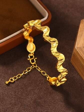 1 件女士中东时尚波浪设计镀金奢华波西米亚风格可调节手链