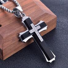Men's Stainless Steel Multi-Layer Cross Pendant Necklace With Black Enamel & Accents - Edgy Modern Design For Festive Occasions, Parties, Music Festivals - Year-Round Versatile Jewelry, Festival Necklace, Intricate Craftsmanship - vòng cổ - Xem 3