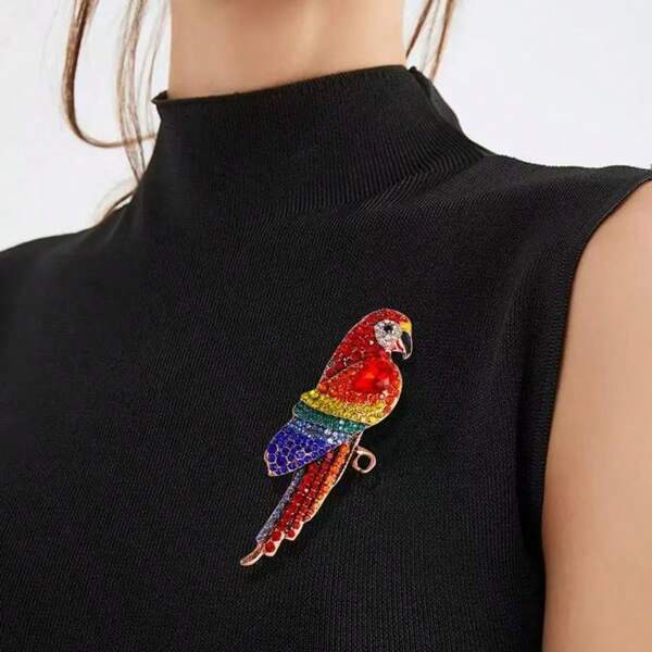 1pc Fashionable Retro Zinc Alloy Rhinestone Parrot Design Brooch, Versatile Clothing Accessory
