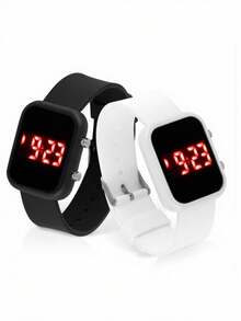 1pc Women's Square LED Digital Watch - Black Cute Girl Watch, Sports Silicone Wristwatch, Mother's Day Gift, Ladies/Female - Black - View 2