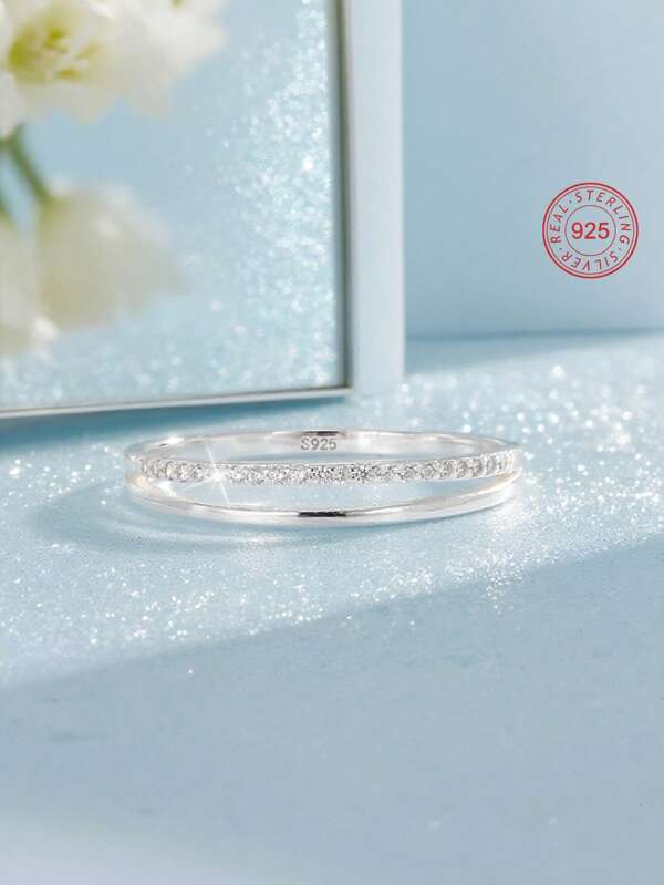 Artepollo 1 pièce Anneau hypoallergénique en argent sterling 925 à double couche avec pierre CZ, boîte cadeau, cadeau d'anniversaire pour les amis