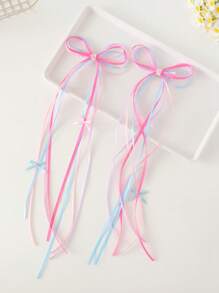 2pcs Girls Sweet Cute Delicate Ballet Style Hair Clips/Pins, Colorful Ribbon Bowknot Rhinestone Flower Decor Hair Clips