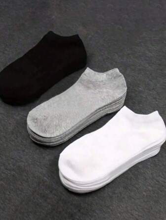 15 Pairs/10 Pairs/5 Pairs/3 Pairs/1 Pair Men's Simple Solid Color Low Cut Socks, Moisture Absorbing & Suitable For All Seasons