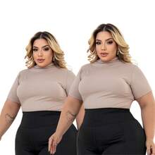 Kit Of 2 Plus Size Cacharrel Women's Blouses With Ribbed Turtleneck, GG To G3 - 2 Beige - View 1