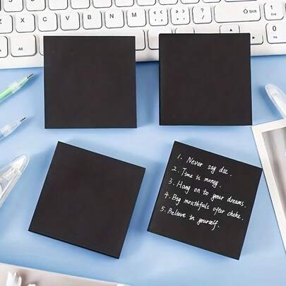 5 Packs/250pcs Black Creative Sticky Notes, 50 Sheets Per Pack, Tear-Off Memo Pad, Student Stationery, Versatile Re-Stick Notes