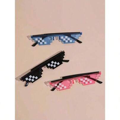 1件装 - 马赛克趣味派对拍照道具，动漫像素眼镜，奇趣小物，迷你摆件，酷炫小玩意，新奇物品，派对装饰，派对用品（随机部件）