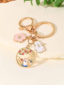 中国风兔子金属钥匙扣，可爱卡通动物兔子合金钥匙扣，返校背包装饰，汽车钥匙扣，节日派对礼物，适合植物和动物爱好者汽车配件哥特 Y2k