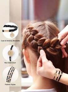10pcs/Set Hair Tie Bracelet, Soft Woven Bohemian-Style Hair Tie, Non-Damaging Elastic Hair Rope, A Thick And Thin Long Curly Hair Accessory Suitable For Girls, Ponytail Holders, Hair Elastics, Hair Bobbles