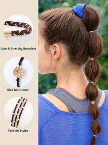 10pcs/Set Hair Tie Bracelet, Soft Woven Bohemian-Style Hair Tie, Non-Damaging Elastic Hair Rope, A Thick And Thin Long Curly Hair Accessory Suitable For Girls, Ponytail Holders, Hair Elastics, Hair Bobbles