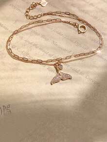 1 件 925 纯银美人鱼尾锆石吊坠优雅双层手链或脚链，适合女性日常佩戴、节日、派对礼物、珠宝