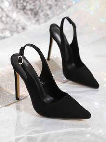 Ladies' Solid Color Sexy Summer High-Heeled Sandals - màu đen - Xem 5