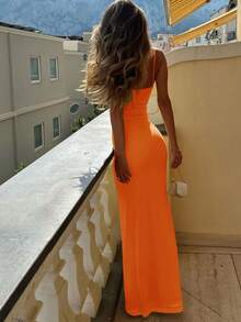 女士优雅浪漫日落约会情人节甜美荷叶边网纱连衣裙派对春季 - Orange Ignite - 查看 5