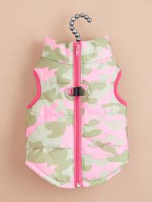 1pc Pet Clothes Autumn/Winter Fashionable Vest, Contrast Color Camouflage Zipper With Leash Hole, Suitable For Poodle, Bichon Frise, Skiing - Multicolor - View 6