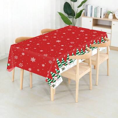 1 Piece 137*274cm2025 Christmas Party Disposable Plastic Tablecloth, Snowflake, Snowman, Bell Pattern Christmas Party Decoration Tablecloth, Very Suitable For Christmas Catering Party Decoration, Suitable For 2026 New Year Kitchen And Restaurant Party Decoration